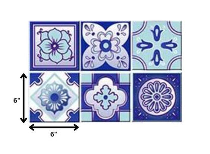 7" x 7" Blue And White Vinyl Peel And Stick Removable Tiles