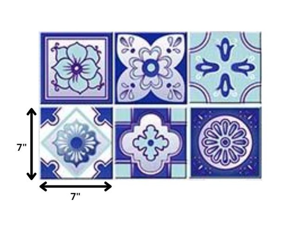 5" X 5" Vintage Turq Blue And White Peel And Stick Removable Tiles