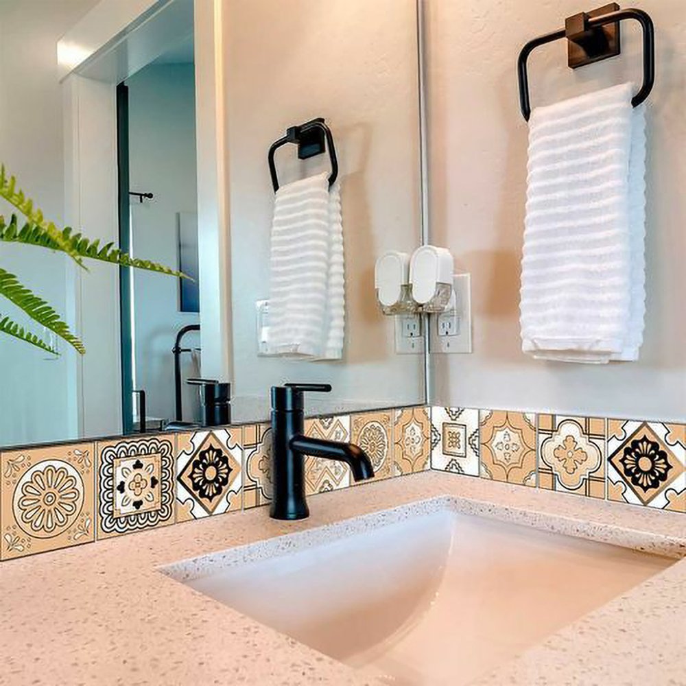 6" X 6" Shades Of Taupe Mosaic Peel And Stick Removable Tiles