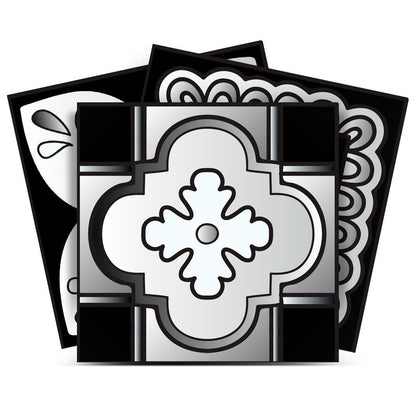 7" x 7" Black Gray And White Vinyl Peel And Stick Removable Tiles