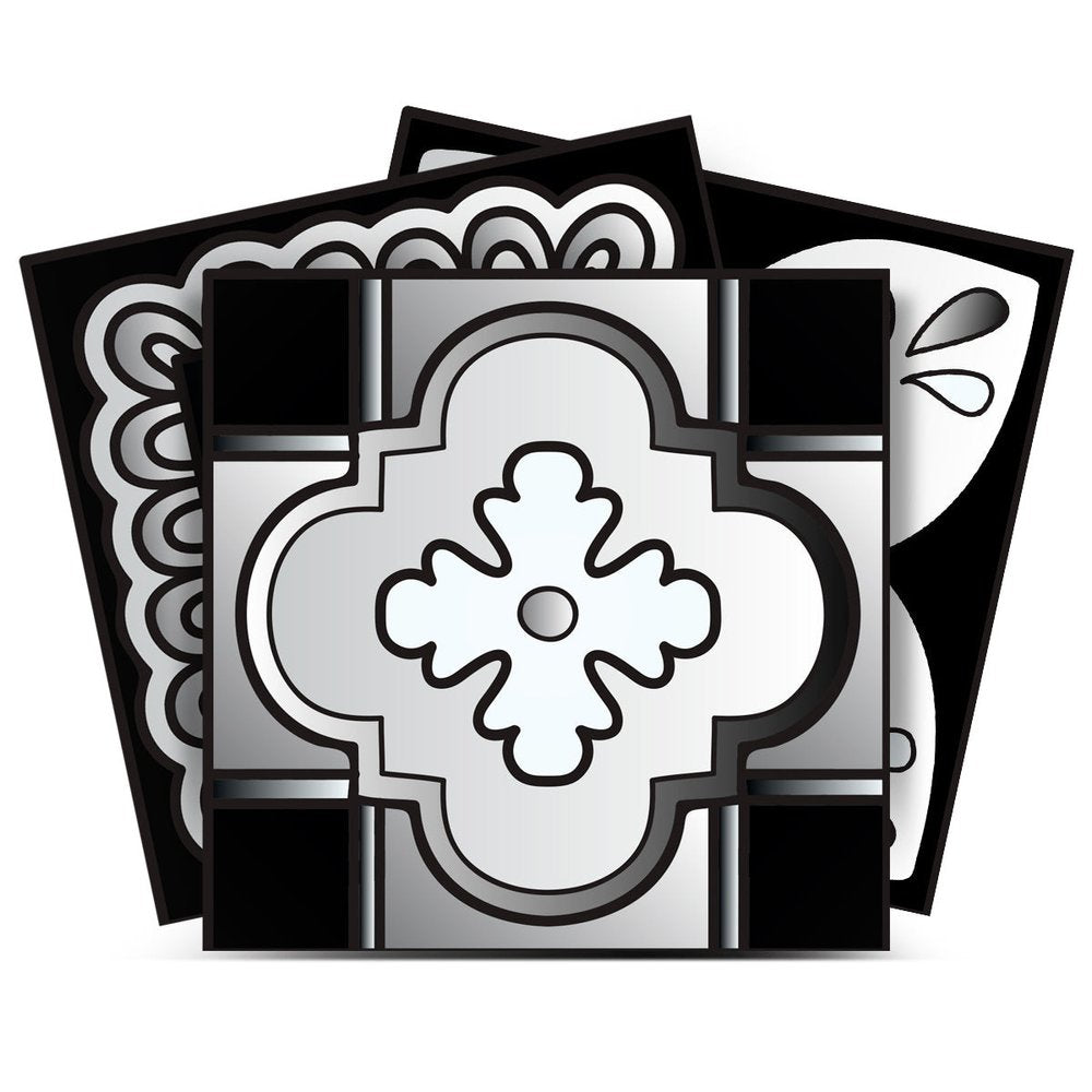 7" x 7" Black Gray And White Vinyl Peel And Stick Removable Tiles