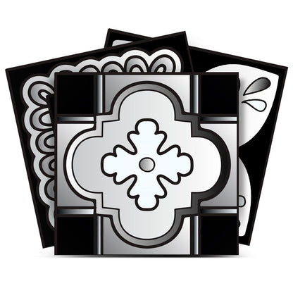 7" x 7" Black Gray And White Vinyl Peel And Stick Removable Tiles