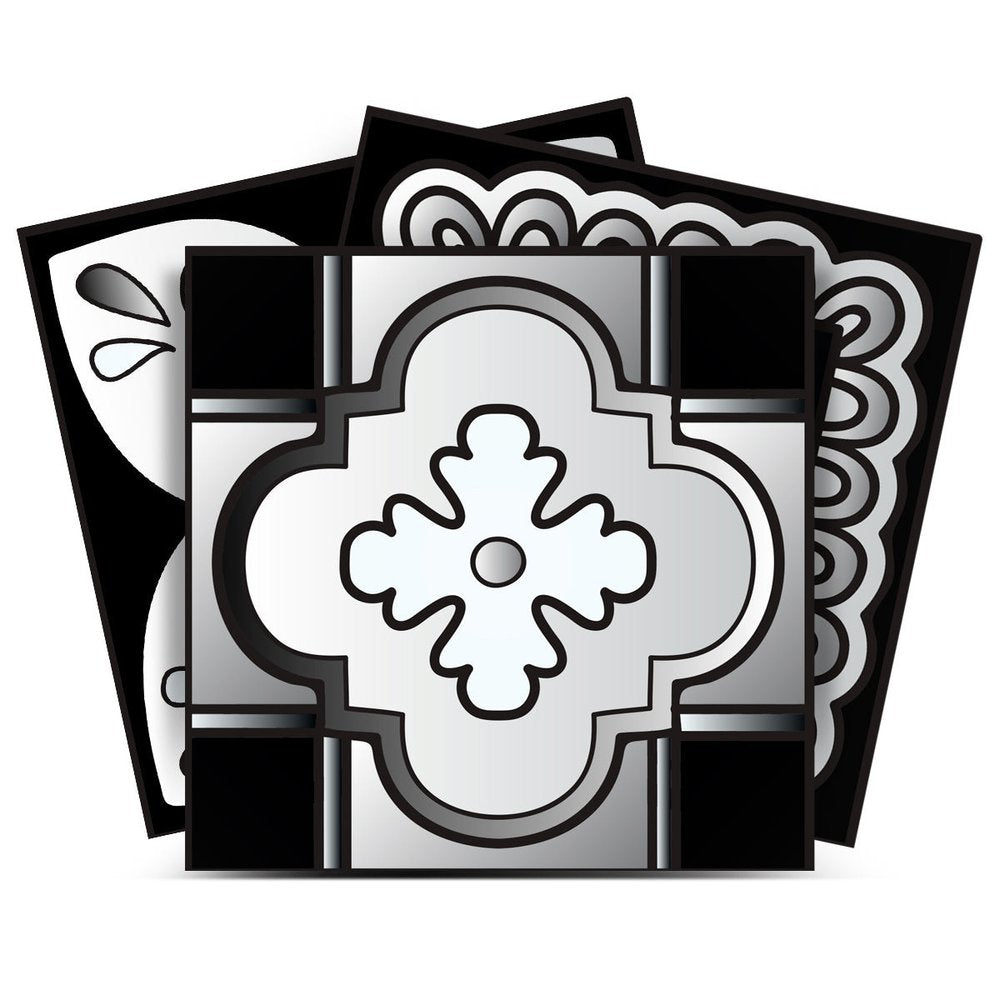 7" x 7" Black Gray And White Vinyl Peel And Stick Removable Tiles