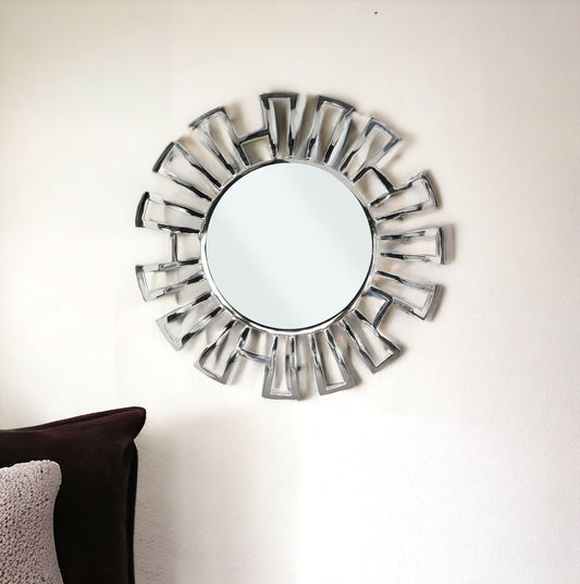 30" Silver Abstract Metal Framed Accent Mirror