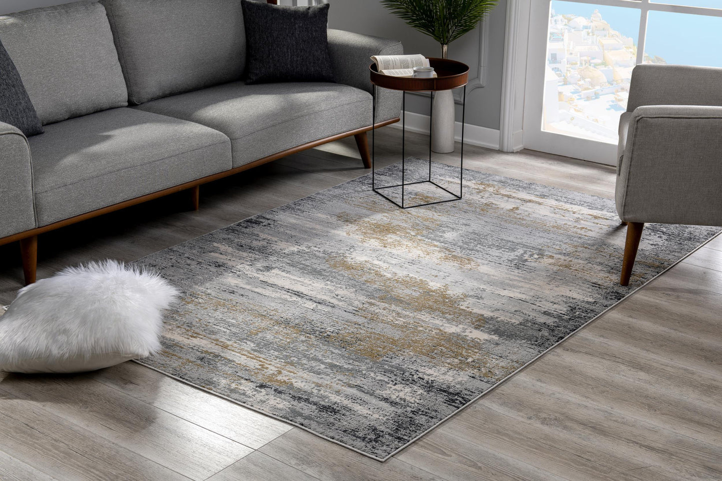 5' X 8' Gray Mod Distressed Strokes Area Rug