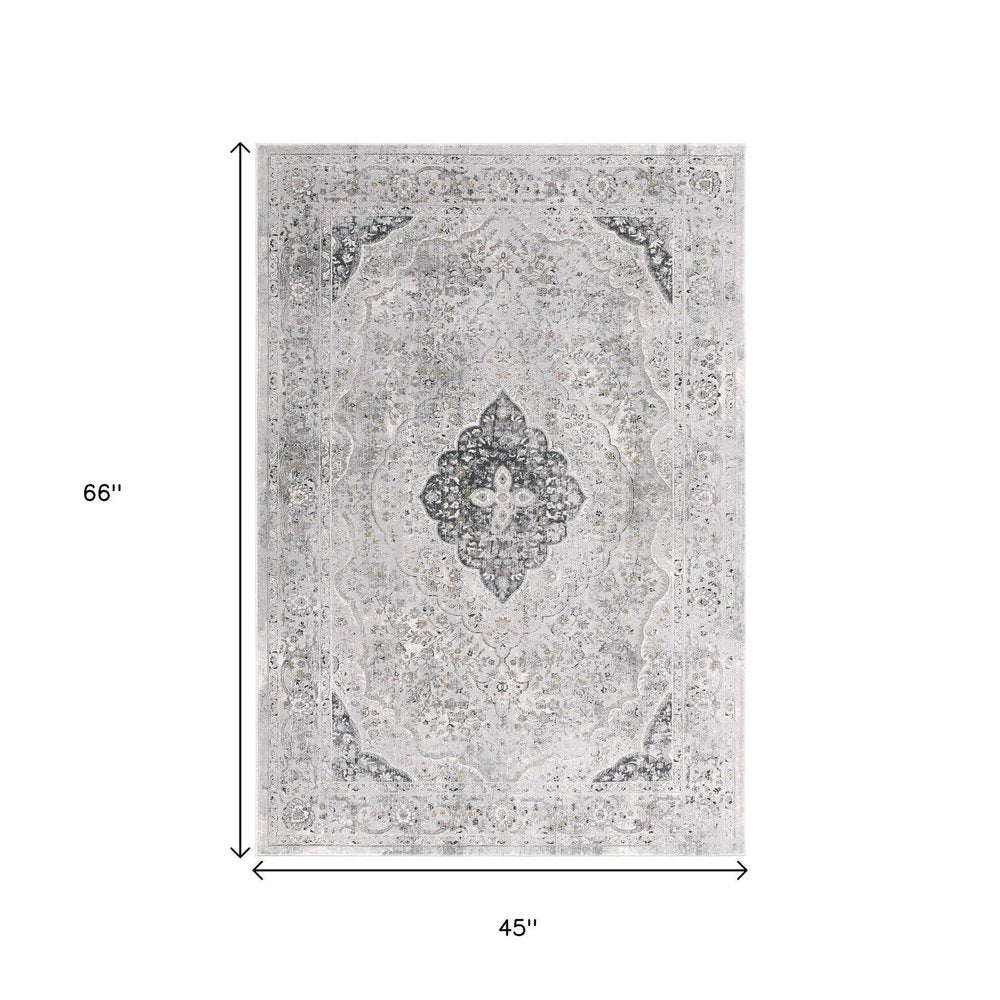 4' X 6' Grey Oriental Area Rug