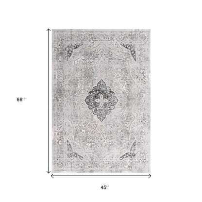 4' X 6' Grey Oriental Area Rug