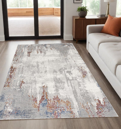 4' X 6' Gray And Ivory Modern Abstract Area Rug