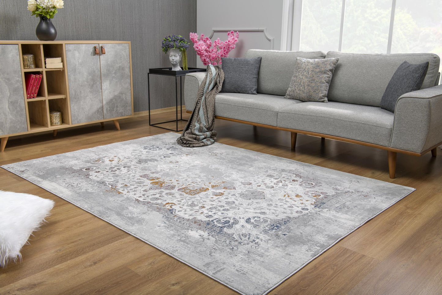 5' X 8' Gray Abstract Patterns Area Rug