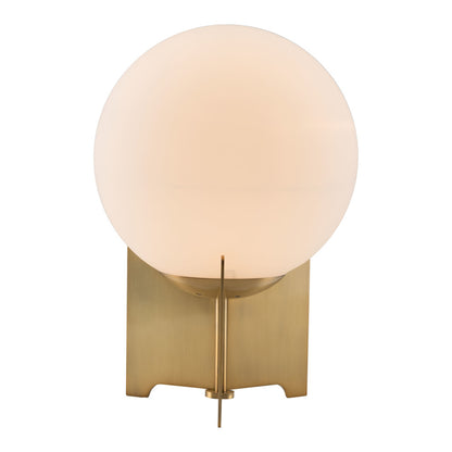 37" Brass Metal Bedside Table Lamp With Off White Globe Shade