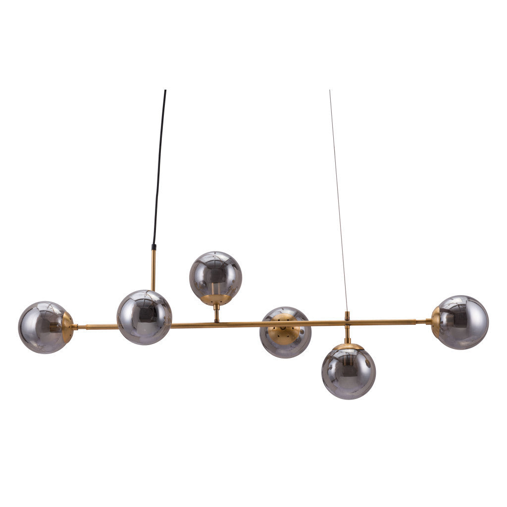 Gold Kitchen Island Six Light Metal Dimmable Ceiling Light With Clear Shades