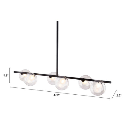 Black Kitchen Island Six Light Metal Ceiling Light