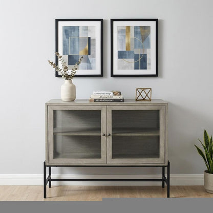 38" Gray Solid Wood Sideboard with Two Glass Doors