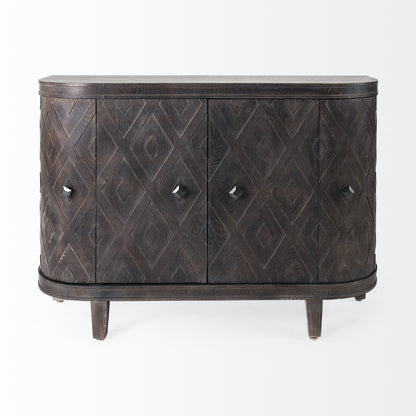 Curved Dark Brown Diamond Pattern Four Door Cabinet