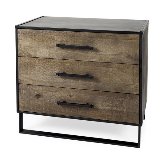 20" Brown and Black Distressed Accent Cabinet With Three Drawers