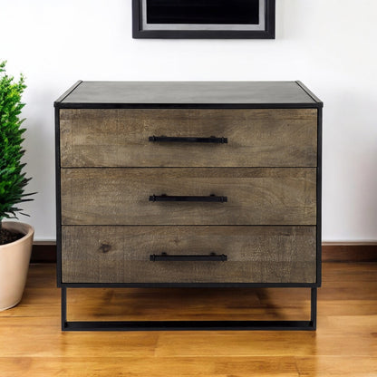 20" Brown and Black Distressed Accent Cabinet With Three Drawers