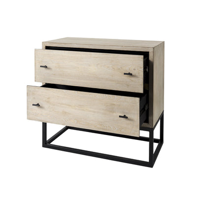 32" Natural Solid Wood Two Drawer Sideboard