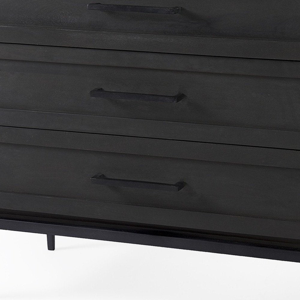 36" Black And White Solid Wood And Marble Three Drawer Dresser