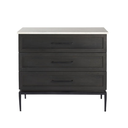 36" Black And White Solid Wood And Marble Three Drawer Dresser