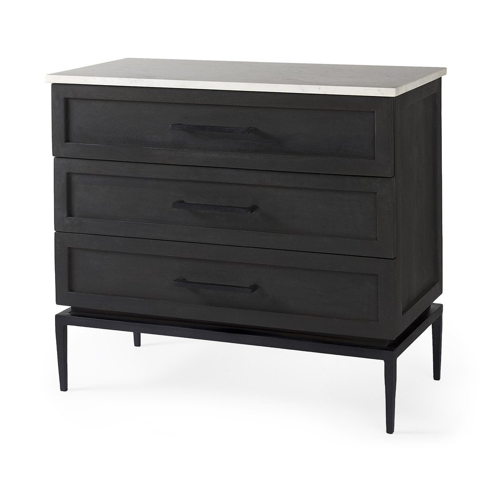 36" Black And White Solid Wood Three Drawer Dresser