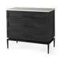 36" Black And White Solid Wood And Marble Three Drawer Dresser