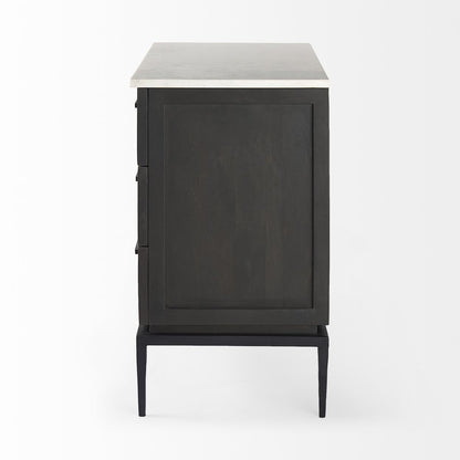 36" Black And White Solid Wood And Marble Three Drawer Dresser