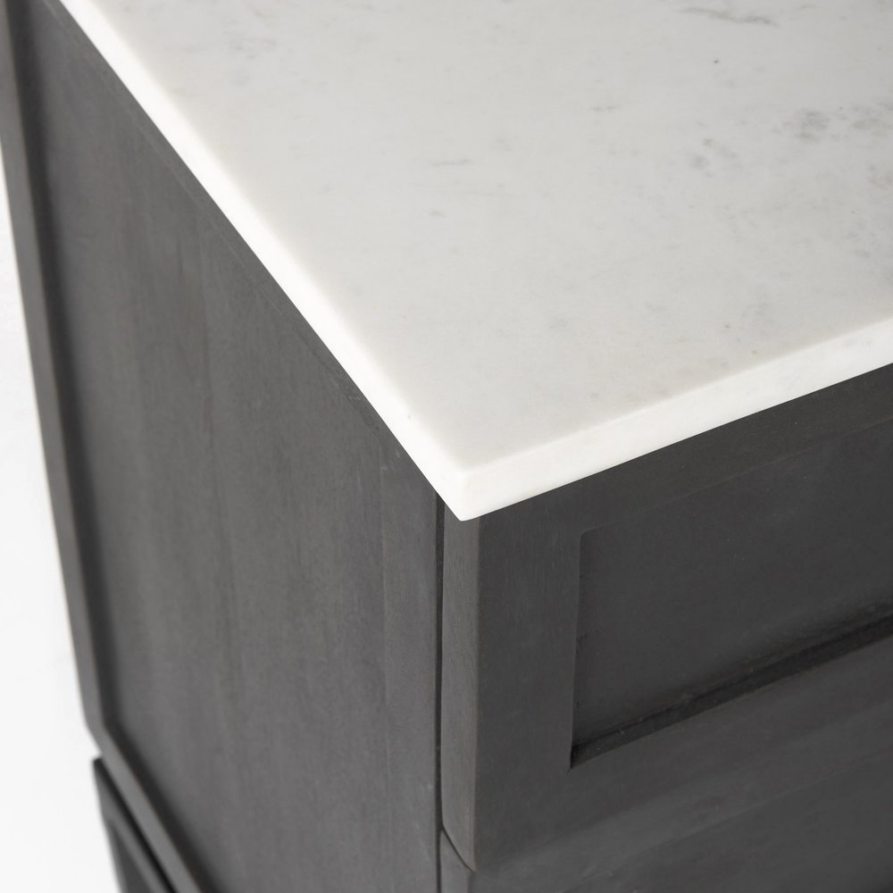 36" Black And White Solid Wood And Marble Three Drawer Dresser