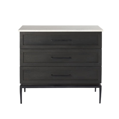 36" Black And White Solid Wood Three Drawer Dresser