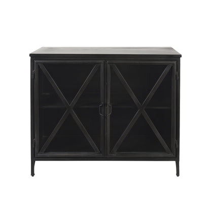 40" Black Iron Sideboard with Two Glass Doors