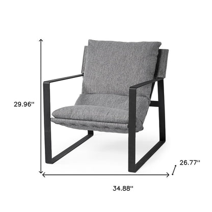 35" Gray and Black Fabric Wingback Chair