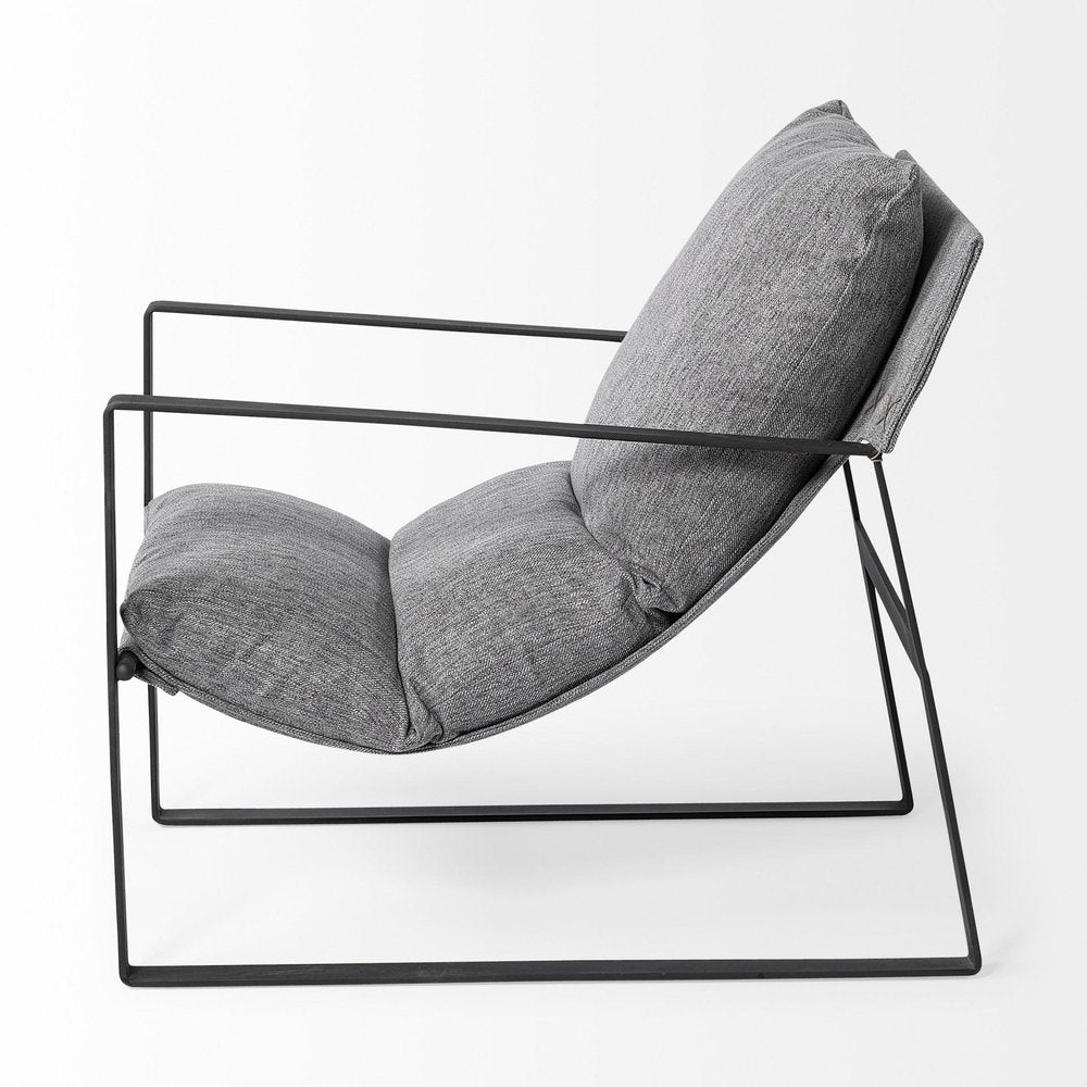 35" Gray and Black Fabric Wingback Chair