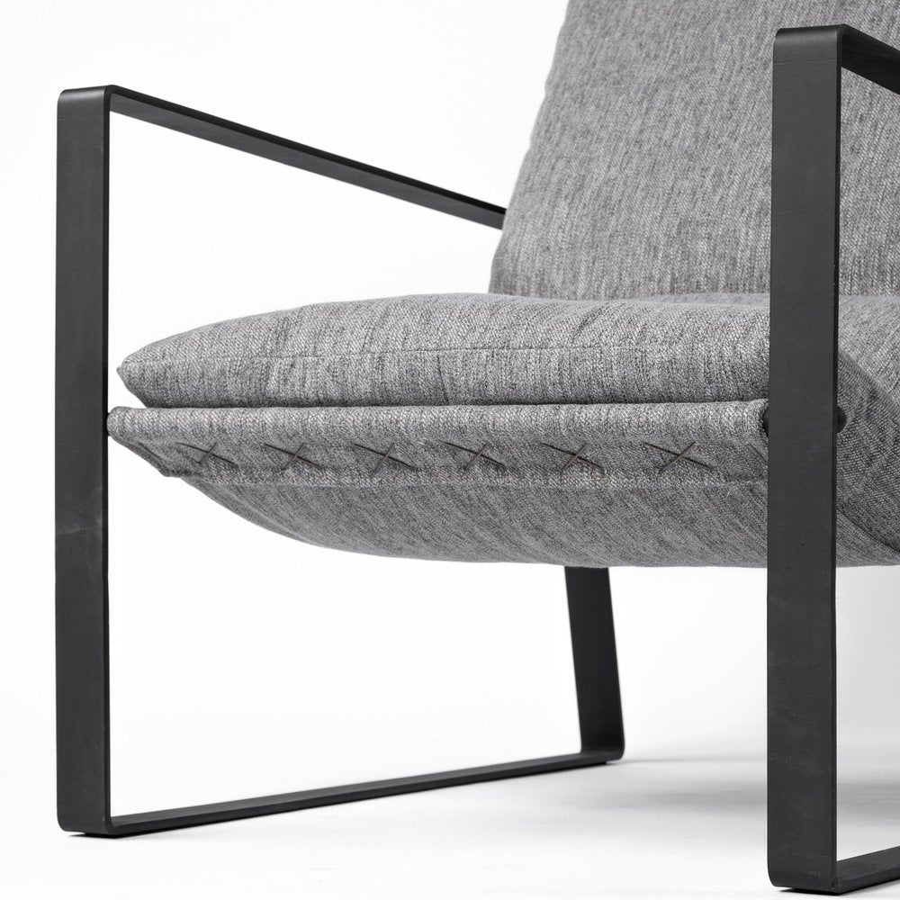 35" Gray and Black Fabric Wingback Chair