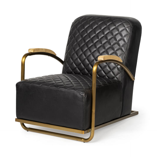 36" Black And Gold Leather Lounge Chair