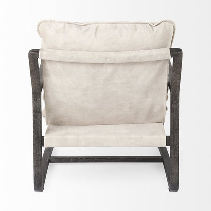 34" Cream and Black Fabric Lounge Chair