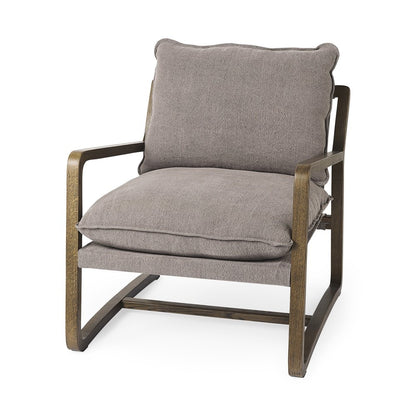 34" Cream and Black Fabric Lounge Chair