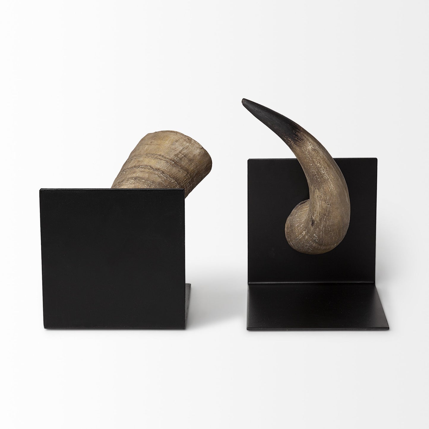 Set of Two 6" Brown and Black Ceramic Horn Decorative Bookends