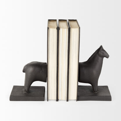 Black Cast Aluminum Horse Shaped Bookends