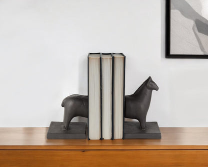 Set of Two 7" Black Cast Iron Horse Decorative Bookends