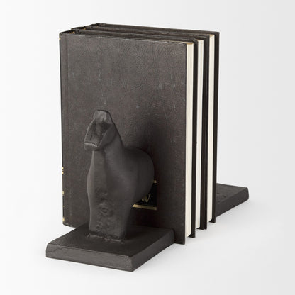 Black Cast Aluminum Horse Shaped Bookends