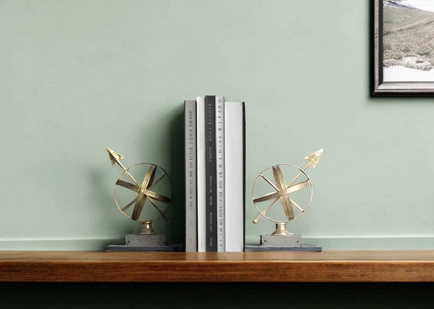 Set of Two Gold Metal Decorative Bookends