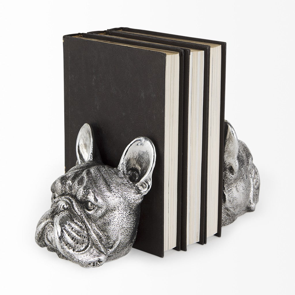 Set of Two 6" Silver Metal Dog Decorative Bookends