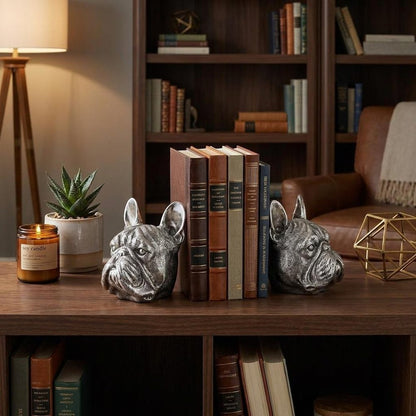 Set of Two 6" Silver Metal Dog Decorative Bookends
