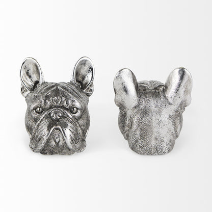 Set of Two 6" Silver Metal Dog Decorative Bookends