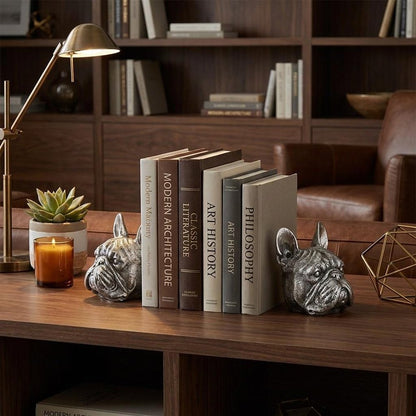 Set of Two 6" Silver Metal Dog Decorative Bookends