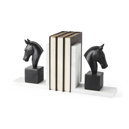 Set of Two 8" Black Glass Horse Decorative Bookends