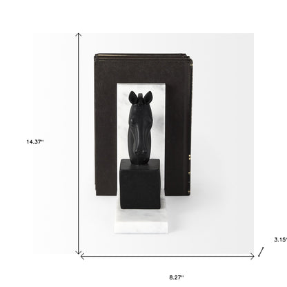 Set of Two 8" Black Glass Horse Decorative Bookends