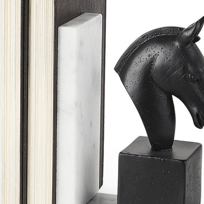 Set of Two 8" Black Glass Horse Decorative Bookends