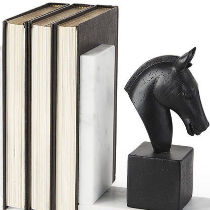 Set of Two 8" Black Glass Horse Decorative Bookends