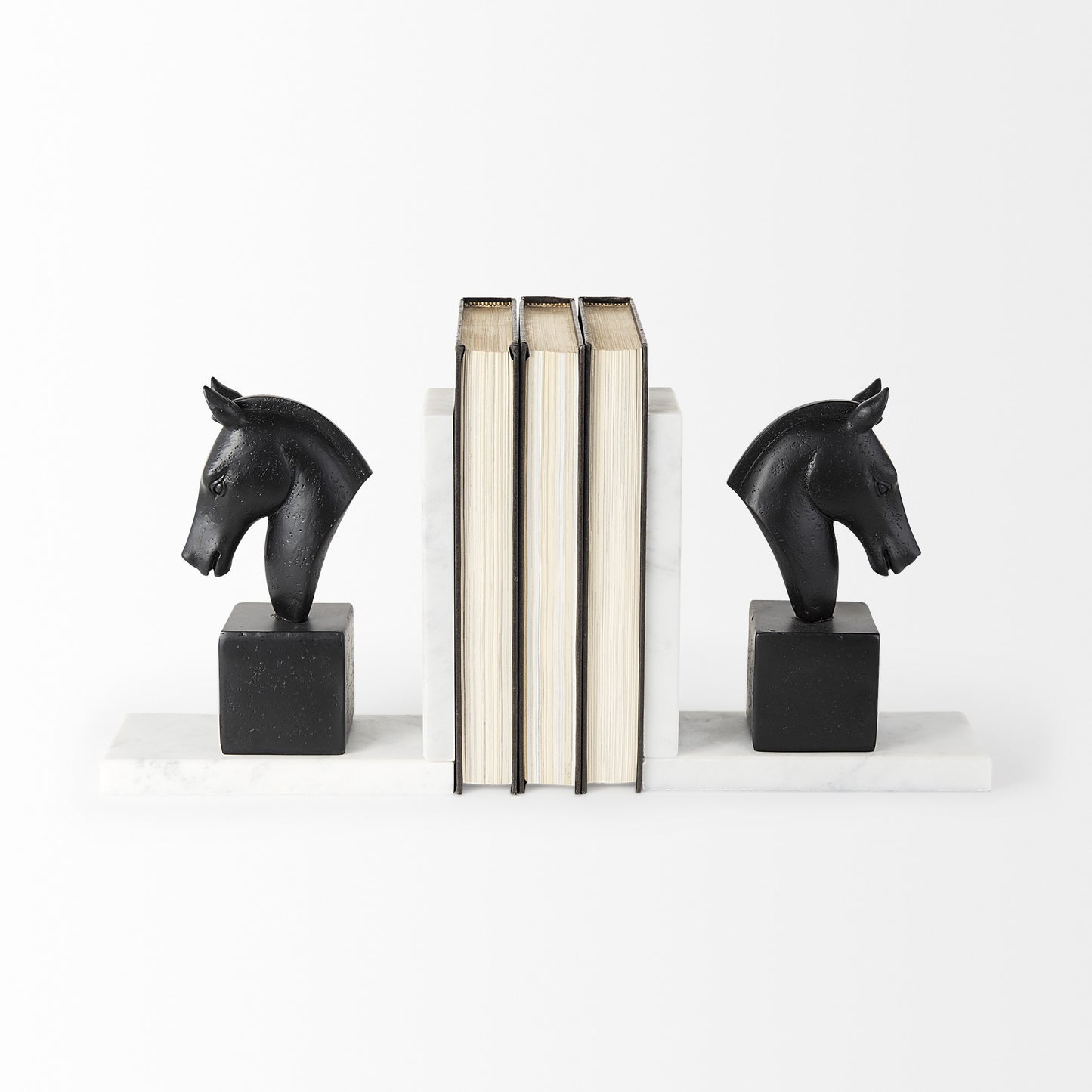 Set of Two 8" Black Glass Horse Decorative Bookends