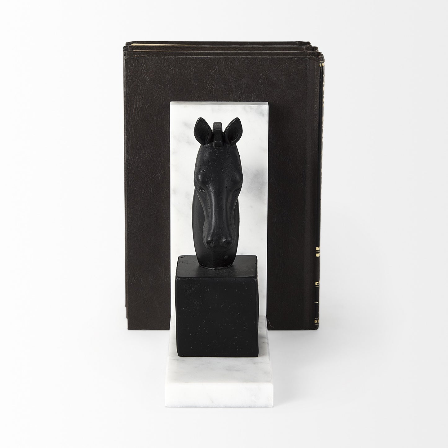 Set of Two 8" Black Glass Horse Decorative Bookends